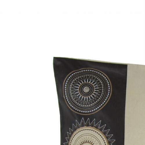 Leatherette and Fabric Accent Pillow, Cream and Brown Perspective: back