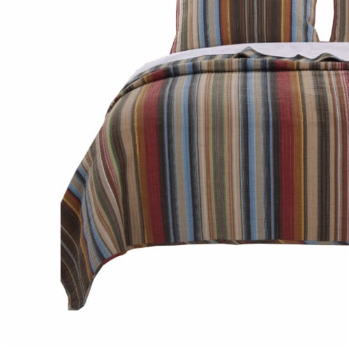 Phoenix Fabric 3 Piece Queen Size Quilt Set with Striped Prints, Multicolor Perspective: back