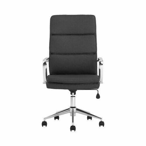 Horizontal Stitched Adjustable Leatherette Office Chair, Black and Chrome- Saltoro Sherpi Perspective: back