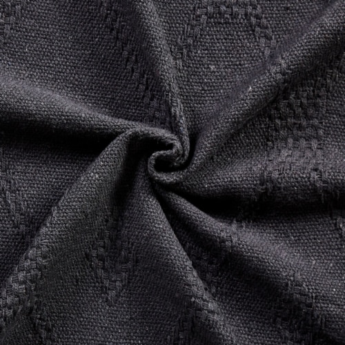 Lyon Fabric Throw with Textured Waffle Weave Design The Urban Port, Set of 2, Black- Saltoro Perspective: back