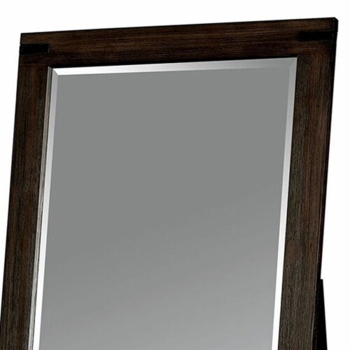 Rectangular Wooden Frame Standing Mirror with Folding Support, Brown, 1