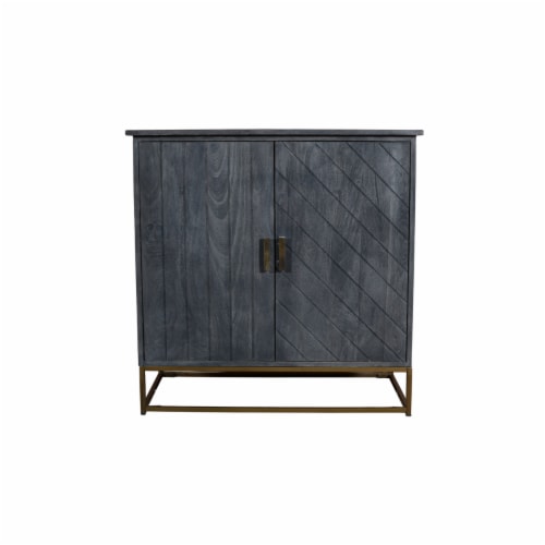 Plank Design 2 Door Mango Wood Storage Cabinet with Metal Base in Gray Perspective: back