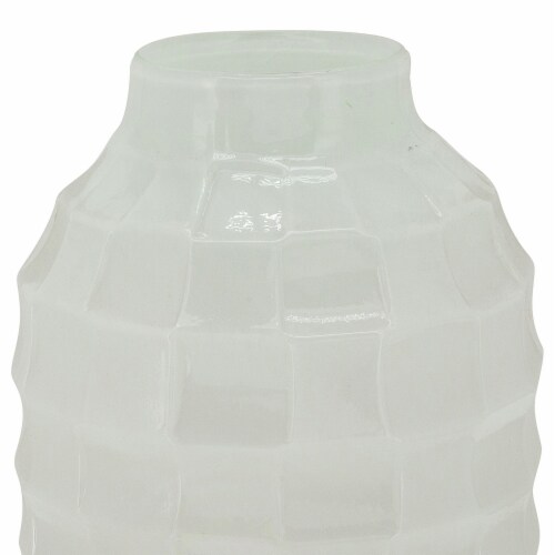 16 Inches Geometric Textured Glass Vase, White and Brown Perspective: back