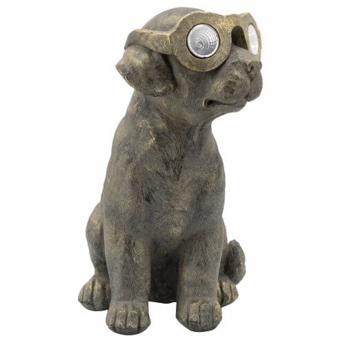 15 Inches Resin Sitting Dog Accent Decor with Solar, Antique Gold Perspective: back