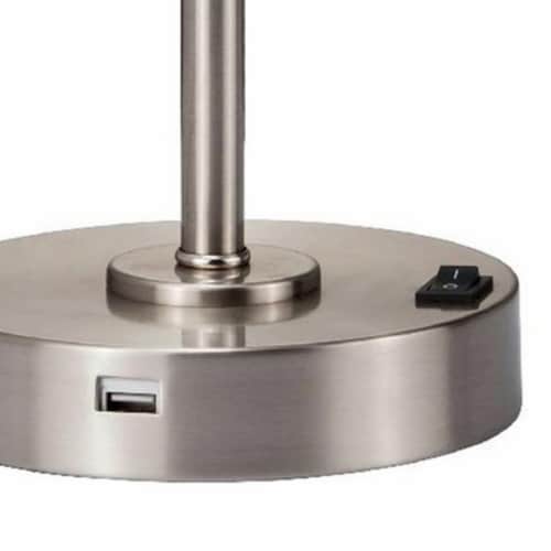 Adjustable Round Shade Metal LED Table Lamp with USB Plugin, Silver- Saltoro Sherpi Perspective: back