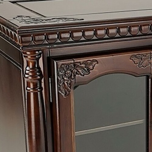 TV Stand with 4 Glass Doors and Turnip Feet, Brown Perspective: back