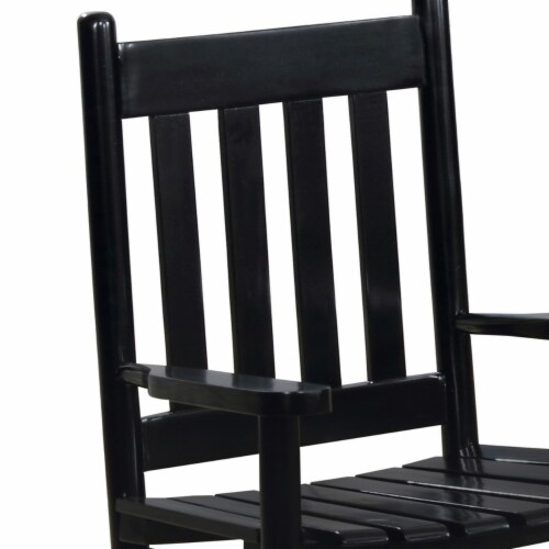 Rocking Chair with Slatted Design Back and Seat, Black- Saltoro Sherpi Perspective: back