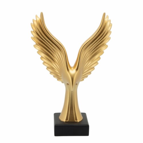 Resin Eagle Design Table Decor with Block Base, Gold- Saltoro Sherpi Perspective: back