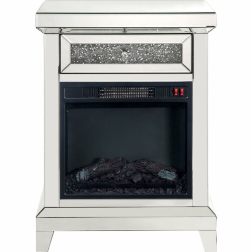 LED Fireplace with Remote Control and 1 Drawer, Silver Perspective: back