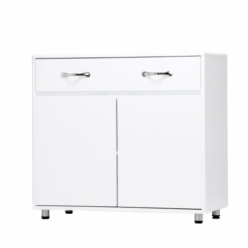 Server with 2 Door Storage and 1 Drawer, White- Saltoro Sherpi Perspective: back