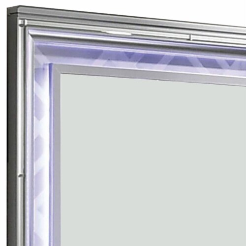 Wall Mirror with LED light and Wooden Frame, Silver Perspective: back