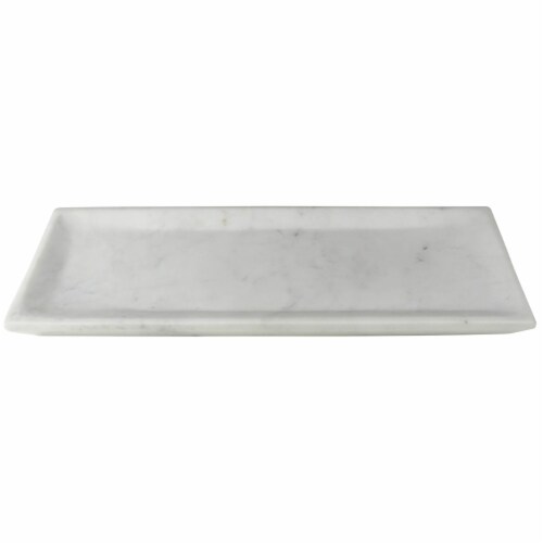 Rectangle Marble Plate with Raised Edges, Medium, White,Saltoro Sherpi Perspective: back