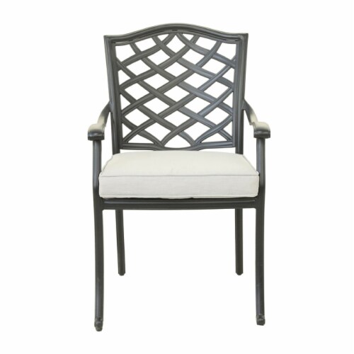 Wynn Outdoor Patio Metal Dining Chair, Set of 2, Light Gray Perspective: back