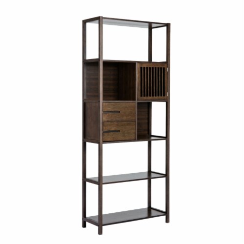 Axa 68 Inch Bamboo Shelf Bookcase with Cabinet, Right Facing, Dark Brown Perspective: back