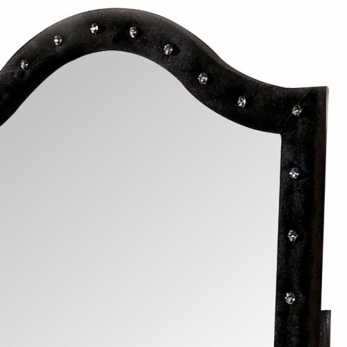 44 Inch Wall Mirror, Velvet Wrapping, Button Tufting, Black Perspective: back