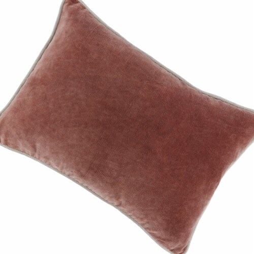 Hillary 20 Inch Velvet Welt Decorative Lumbar Throw Pillow, Auburn Red Perspective: back
