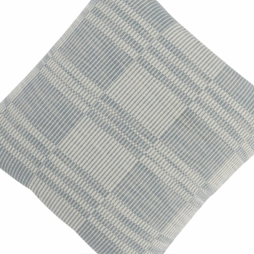 Drake 22 Inch Square Cotton Decorative Throw Pillow, Plaid, Sandy Blue Perspective: back