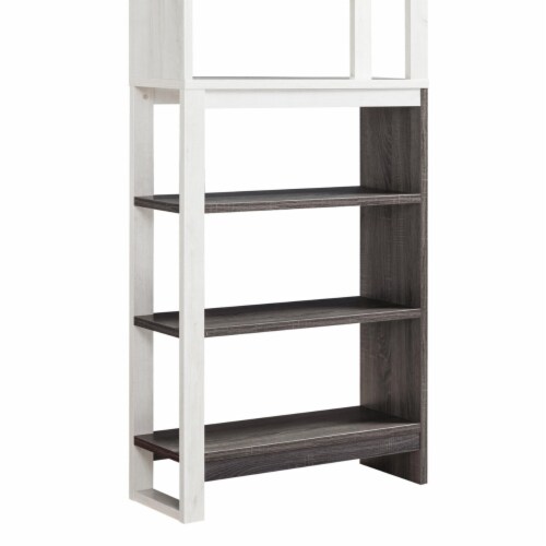 Crew 69 Inch 5 Tier Wood Bookcase Unit, Modern Open Design, Oak White, Gray Perspective: back