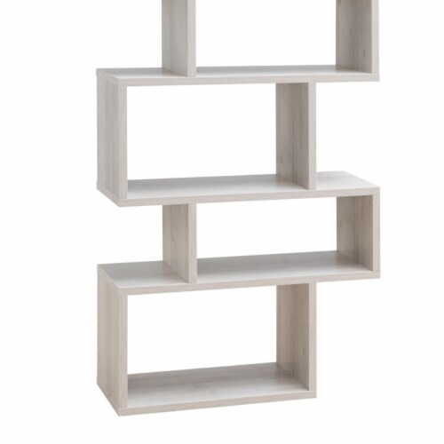 Andy 74 Inch Wood Bookcase, Stacked 6 Tier Shelves, Oak White Perspective: back