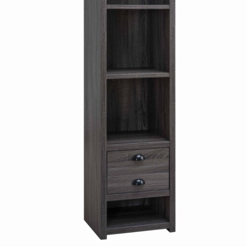 Tia 72 Inch Modern Media Pier, 4 Shelves Bookcase Storage, Distressed Grey Perspective: back