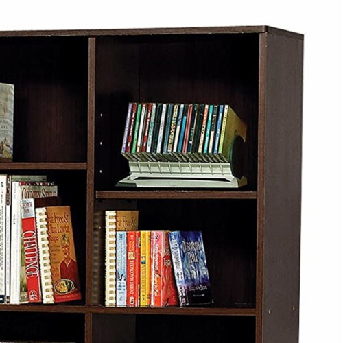 71 Inch Modern Bookcase with 2 Doors, 4 Shelves, Wood, Dark