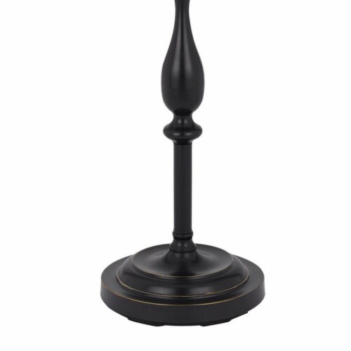Ava 61 Inch Modern Floor Lamp, Glass Tray Table, 1 USB Port, Dark Bronze- Saltoro Sherpi Perspective: back