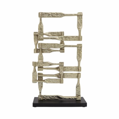 Jodie 23 Inch Metal Modern Accent Decor, Stacked Squares, Block Base, Gold- Saltoro Sherpi Perspective: back