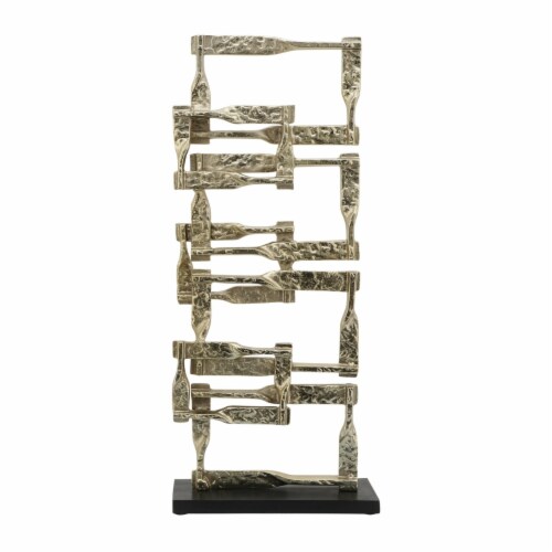 Jodie 27 Inch Metal Modern Accent Decor, Stacked Squares, Block Base, Gold- Saltoro Sherpi Perspective: back