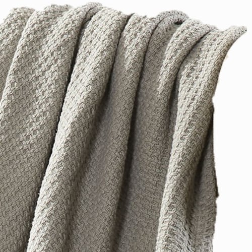 Nyx King Size Ultra Soft Cotton Thermal Blanket, Textured Feel, Taupe- Saltoro Sherpi Perspective: back