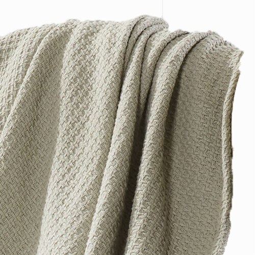 Nyx King Size Ultra Soft Cotton Thermal Blanket, Textured Feel, Beige- Saltoro Sherpi Perspective: back