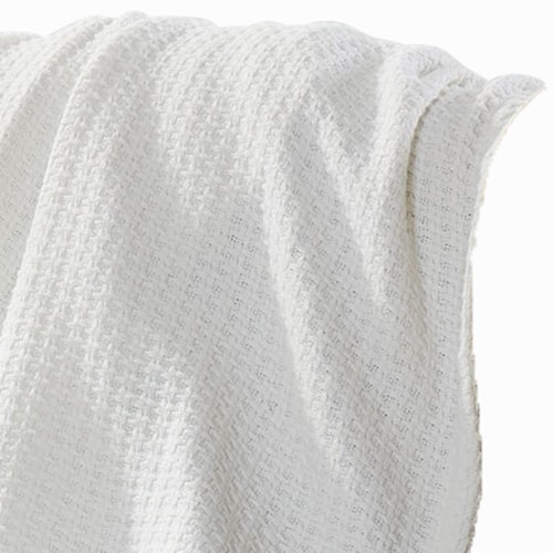 Nyx King Size Ultra Soft Cotton Thermal Blanket, Textured Feel, White- Saltoro Sherpi Perspective: back