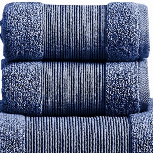 Indy Modern 6 Piece Cotton Towel Set, Softly Textured Design, Deep Blue- Saltoro Sherpi Perspective: back
