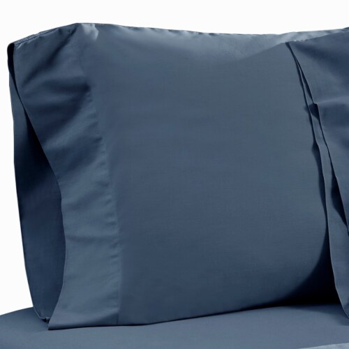 Ivy 4 Piece California King Size Soft Cotton Sheet Set, Prewashed Dark Blue- Saltoro Sherpi Perspective: back
