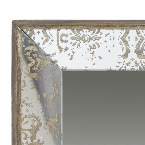 Filo 15 Inch Square Accent Wall Mirror, Raised Edges, Silver Wood Frame- Saltoro Sherpi Perspective: back