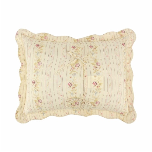Lisbon 36 Inch King Size Pillow Sham, Red and Gold Cotton, Roses, Ties- Saltoro Sherpi Perspective: back