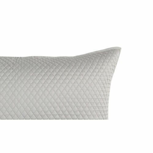 Kahn Hand Quilted Lumbar King Size Pillow Sham, Self Binding, Matte Silver- Saltoro Sherpi Perspective: back