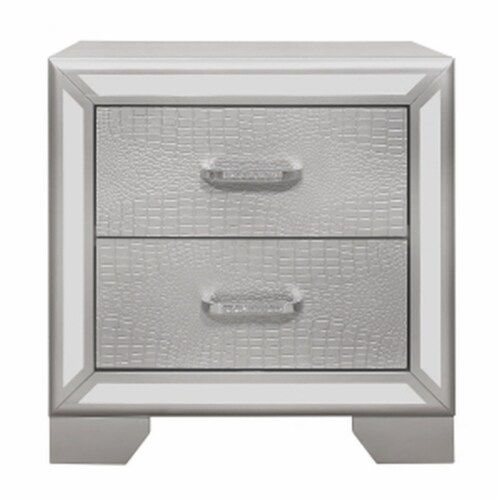 Aisha 24 Inch 2 Drawer Nightstand Embossed Front Mirror Trim
