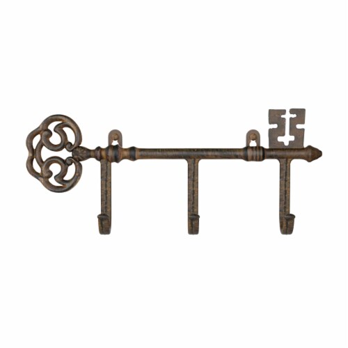 Decorative Skeleton Key Design Hooks-3-Pronged Cast Iron Shabby Chic Rustic Wall Mount Hooks Perspective: back