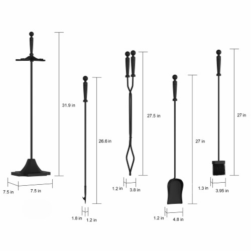 Fireplace Set Iron Tools Brush Shovel Tongs Poker Heavy Duty Stand for Fire  Pits Wood Burning, 1 unit - Harris Teeter