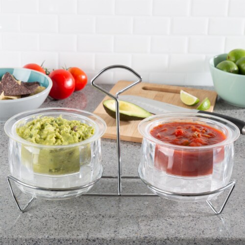 Cold Dip Bowls-2 Chilled Serving Containers with Ice Chambers and