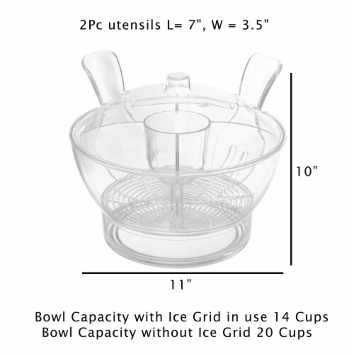 Ice Bowl-Large Cold Server with Lid, Dip Bowl, Serving Utensils, Dividers Fruit and Salads Perspective: back