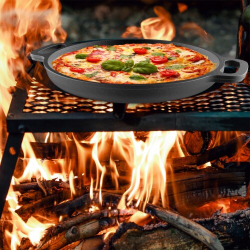 Cast Iron Pre-Seasoned Pizza Pan Skillet Cooking Baking Grilling 13.25 Inch Perspective: back