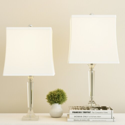 Crystal Candlestick Lamps Square Shades Set of 2 Faceted Shiny