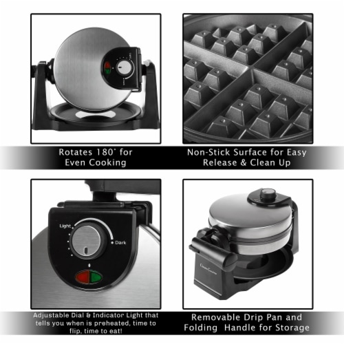 Electric Waffle Iron that Flips Nonstick Plates and Drip Pan for Overflow Easy Clean up Perspective: back