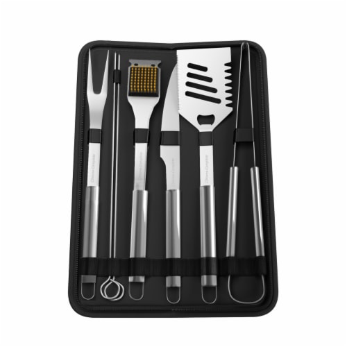 BBQ Grill Tool Set- Stainless Steel Barbecue Grilling Accessories with 7 Utensils and Perspective: back