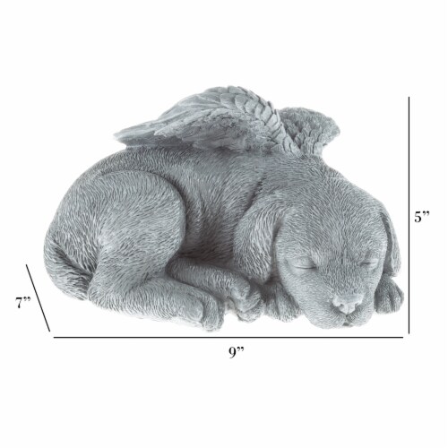 Pet Dog Memorial Sleeping Puppy Statue Angel Wings Grave Marker Keepsake Perspective: back