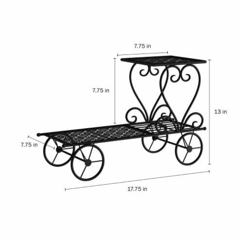 Black Plant Stand  2-Tiered Indoor or Outdoor Decorative Vintage Look Wrought Iron Garden Perspective: back