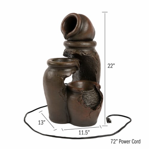 Outdoor Water Fountain Resin Clay Pots 3 Tiers 22 Inch Tall with Pump Included Perspective: back