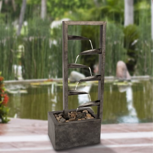 Big Outdoor Water Fountain 34 Inch Metal Concrete Backyard Oasis Zen Waterfall Perspective: back
