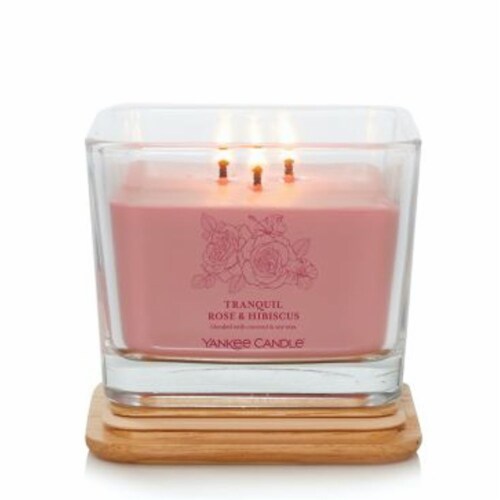 Yankee Candle®Tranquil Rose & Hibiscus  Well Living Medium Square Candle Perspective: back